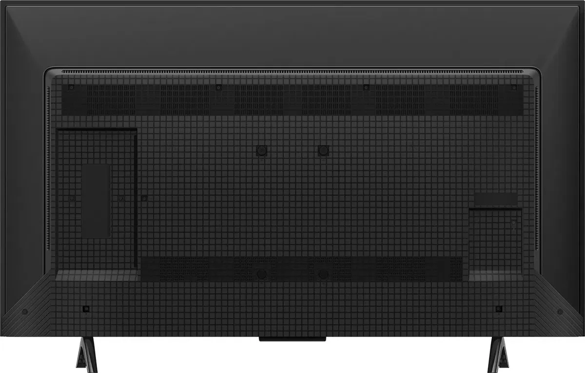 Vue arrière du téléviseur à écran plat TCL 43P7L posé sur deux supports, montrant les ports et les grilles d'aération.