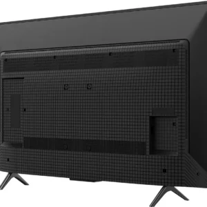 Vue arrière du téléviseur à écran plat TCL 43P7L, caractérisé par un motif en forme de grille et deux pieds inclinés de chaque côté.