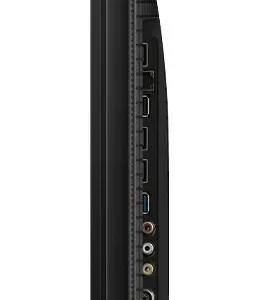 Vue de profil du téléviseur à écran plat et fin TCL 43P7L, montrant ses ports et connecteurs situés sur le panneau arrière.