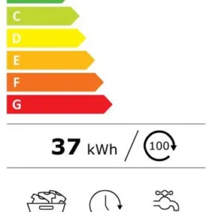 Étiquette énergétique du modèle AEG LFR731411V : classe A, 37 kWh, capacité de 11 kg, durée du cycle de 3 h 59 min, consommation d'eau de 50 L, niveau sonore de 72 dB, avec icônes.