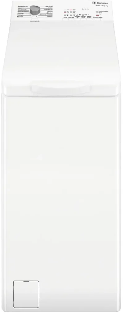 La machine à laver à chargement par le haut ELECTROLUX EWQ6412D est disponible en blanc et dispose d'un panneau de commande facile à utiliser, doté d'un bouton situé à l'avant pour une utilisation pratique.