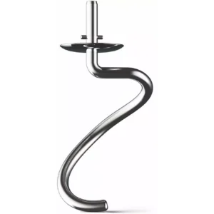Un crochet pétrisseur en métal, de forme spiralée incurvée, compatible avec le robot pâtissier KENWOOD KMX751ABK, est présenté sur un fond blanc.