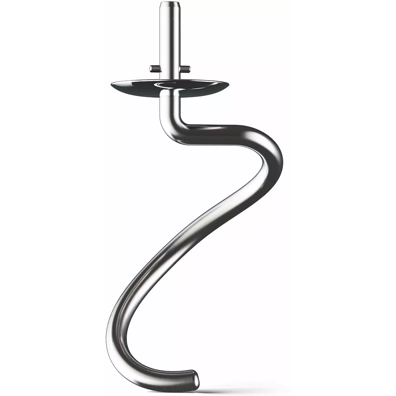 Un crochet pétrisseur en métal, de forme spiralée incurvée, compatible avec le robot pâtissier KENWOOD KMX751ABK, est présenté sur un fond blanc.