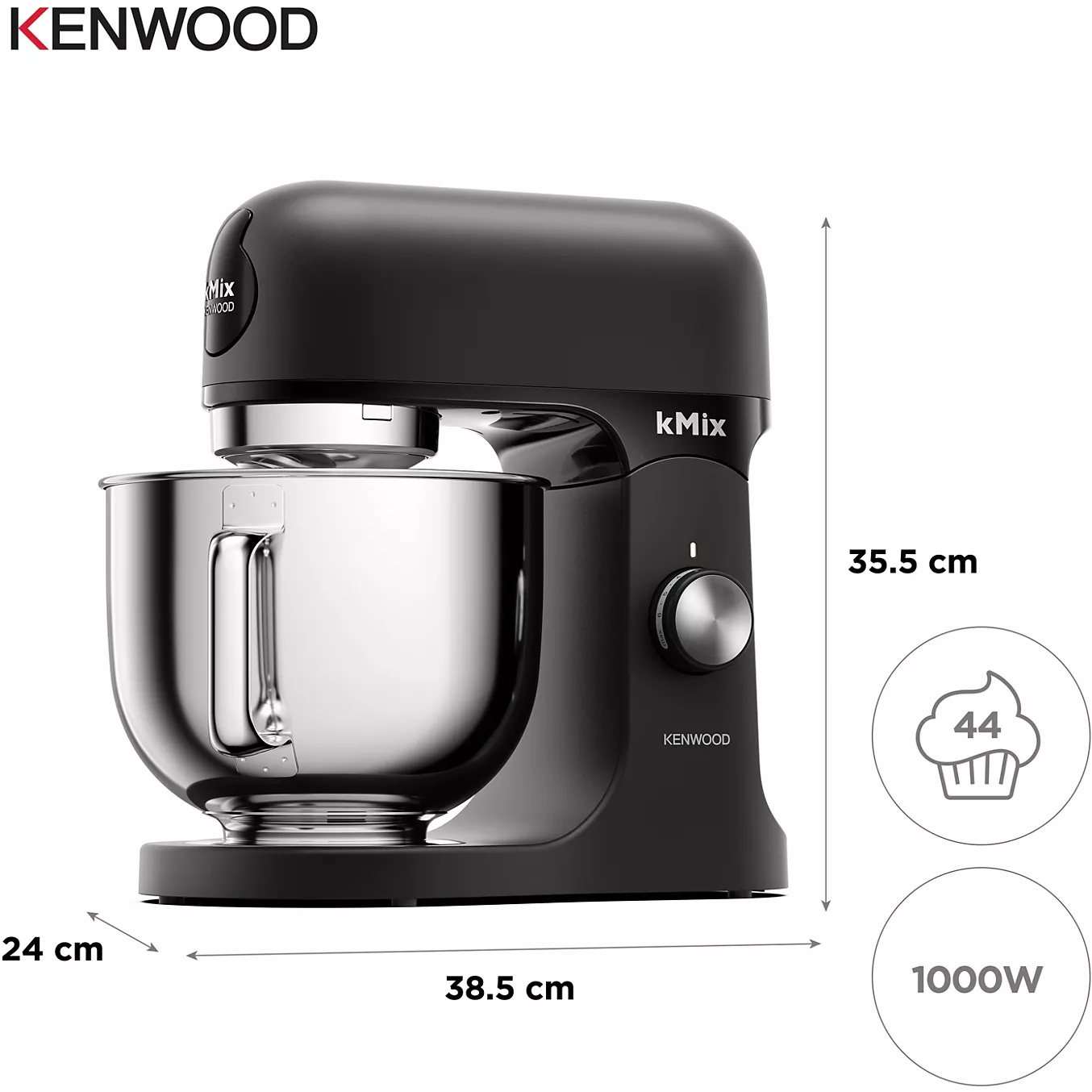 Le robot pâtissier KENWOOD KMX751ABK se distingue par sa finition noire élégante, son bol métallique robuste et son moteur haute performance de 1 000 W. Avec ses dimensions compactes de 38,5 x 24 x 35,5 cm, le KENWOOD KMX751ABK allie style et efficacité dans toutes les cuisines.
