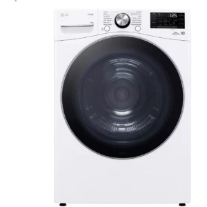 Vue de face du modèle LG RH8P12WH en blanc, doté d'un affichage numérique et d'une porte ronde, photographié sur un fond uni.