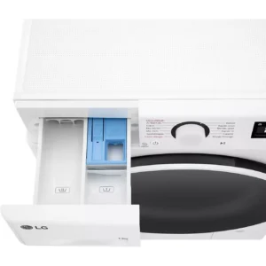 Ouvrez le bac à lessive du lave-linge à chargement frontal LG F34R50WHS pour accéder aux compartiments destinés à la lessive et à l'adoucissant.