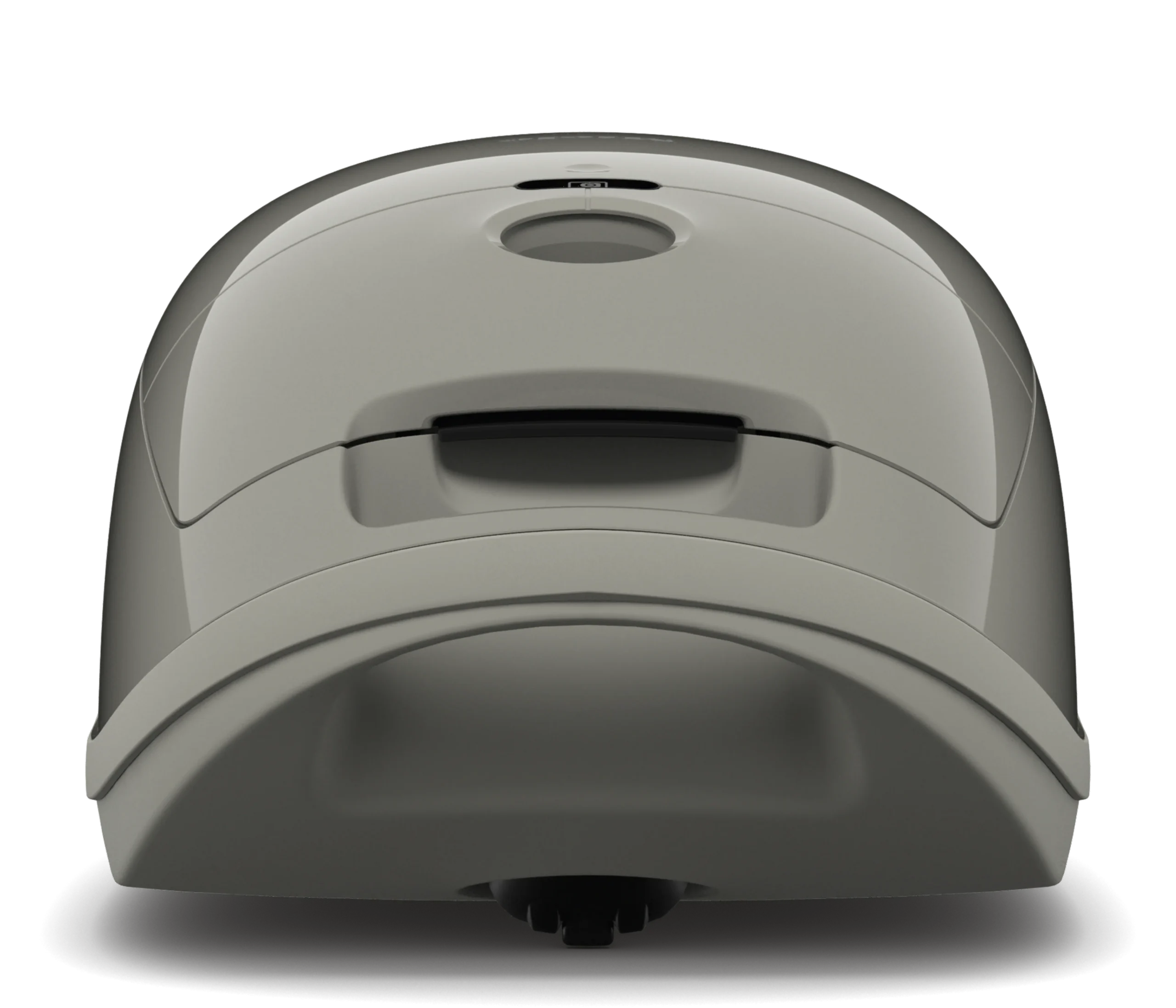 Aspirateur Miele GUARD M1 SILENCE de couleur grise, vu de face : on distingue sa poignée, son bouton rond et son design incurvé.