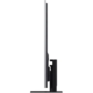 Vue de profil du LG OLED55G66 2026, un téléviseur OLED fin doté d'un socle rectangulaire, présenté sur fond blanc.