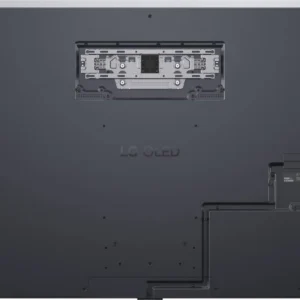 Vue arrière du LG OLED77G5 2026 GALLERY DESIGN, montrant la zone du support de fixation et le panneau de connexion situé sur le côté droit. Idéal pour une installation épurée, parfaitement alignée avec le mur.