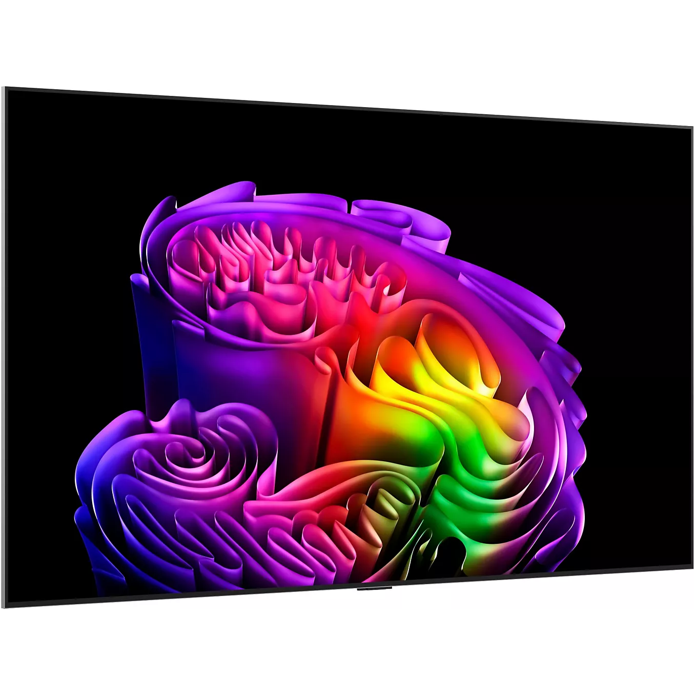 Le LG OLED77G5 2026 GALLERY DESIGN présente un motif 3D abstrait et dynamique, formé de tourbillons, sur un fond noir profond, ce qui en fait la pièce maîtresse idéale pour tout espace d'exposition contemporain en 2026.