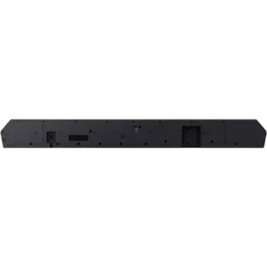 Vue arrière du SAMSUNG HW-Q930H, un appareil électronique noir, montrant ses ports et ses trous de fixation.