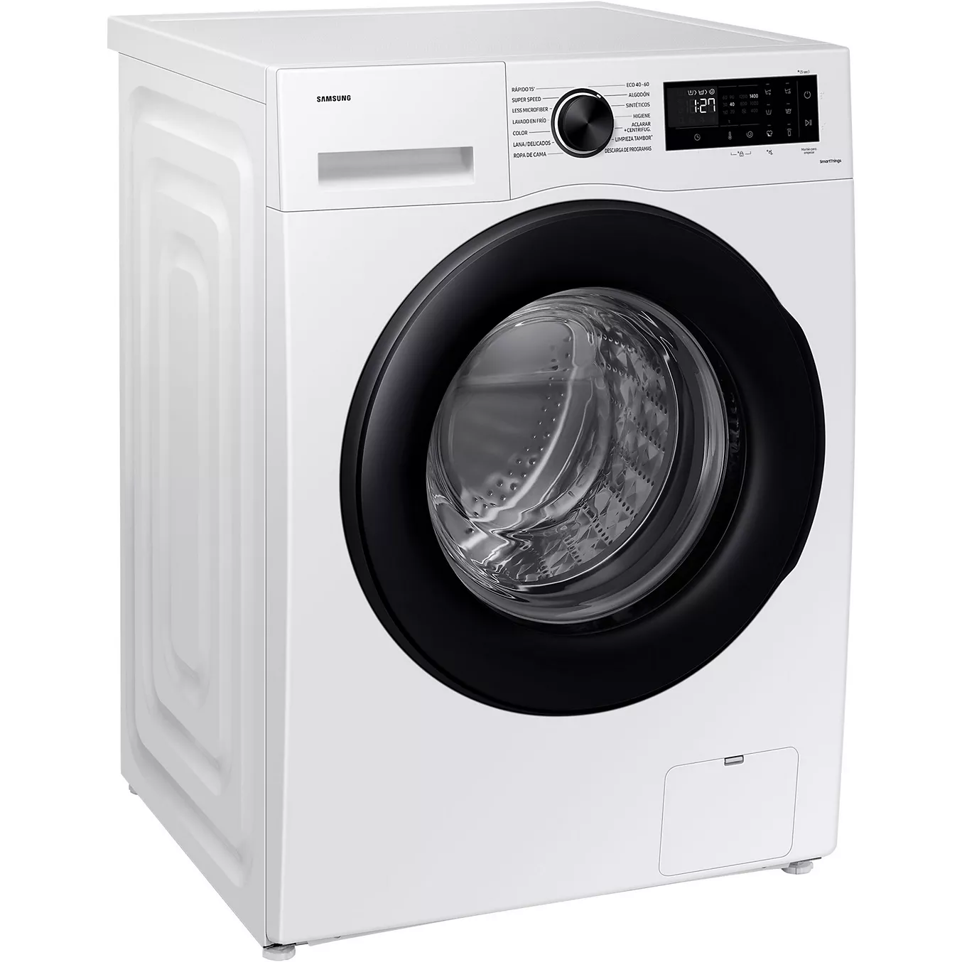 Élégant et moderne, le lave-linge à chargement frontal SAMSUNG WW11DG5B25AE se distingue par sa finition d’un blanc éclatant, son écran numérique et son cadran de commande intuitif, tous facilement visibles depuis l’avant.